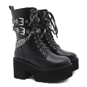 Street Punk Strap Chain Boots