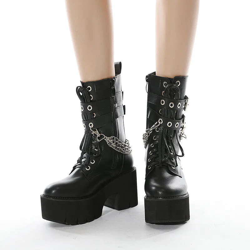 Street Punk Strap Chain Boots