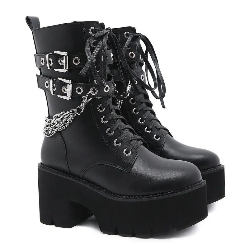 Street Punk Strap Chain Boots