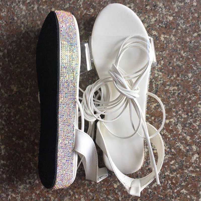 Summer Platform Sandals Ankle Straps Sandalias Handmade Rhinestones Sexy Open Toe Beach Shoes Sandalias Mujer