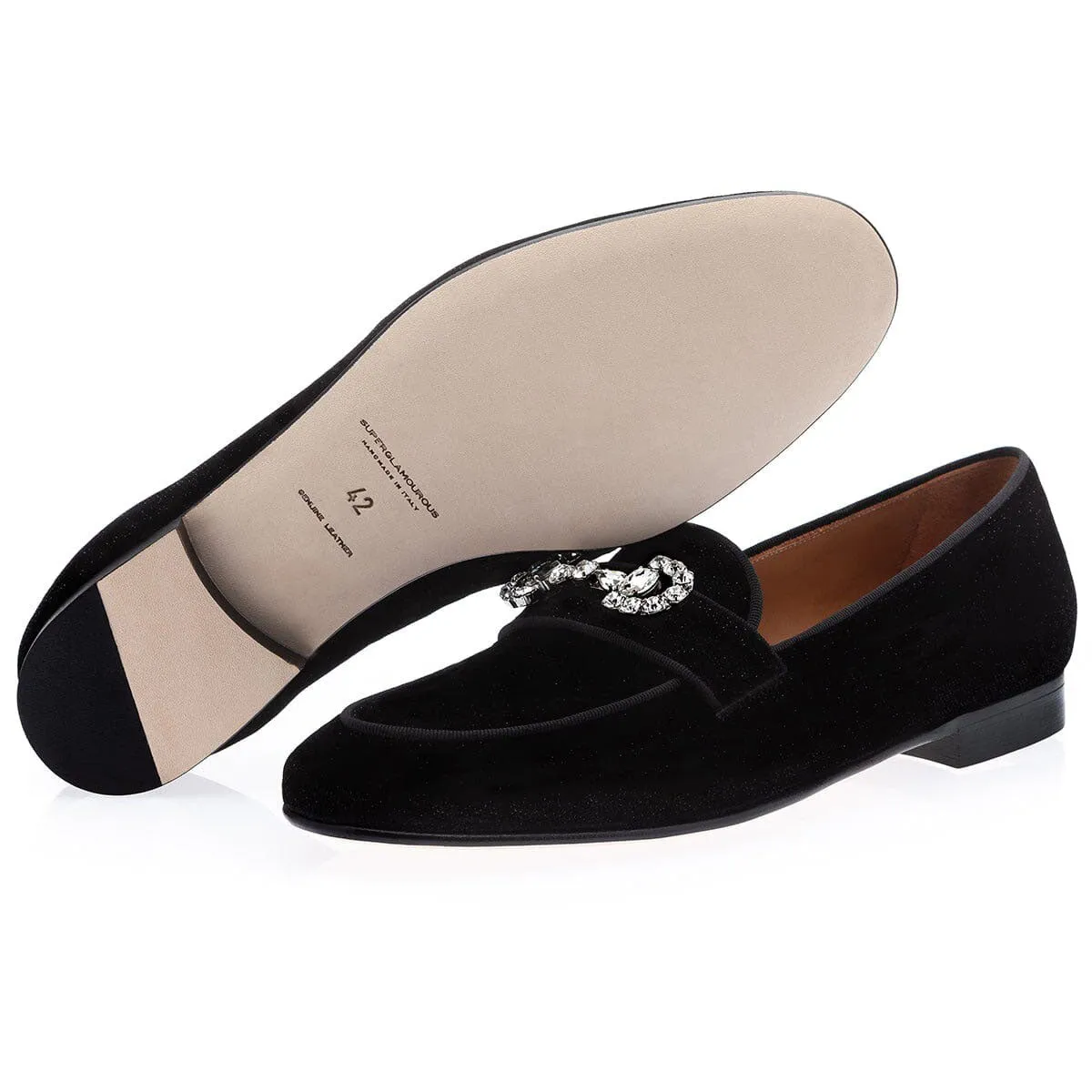 SUPERGLAMOUROUS Chakra Plum Men's Shoes Black Shiny Velvet Slip-On Loafers (SPGM1299)
