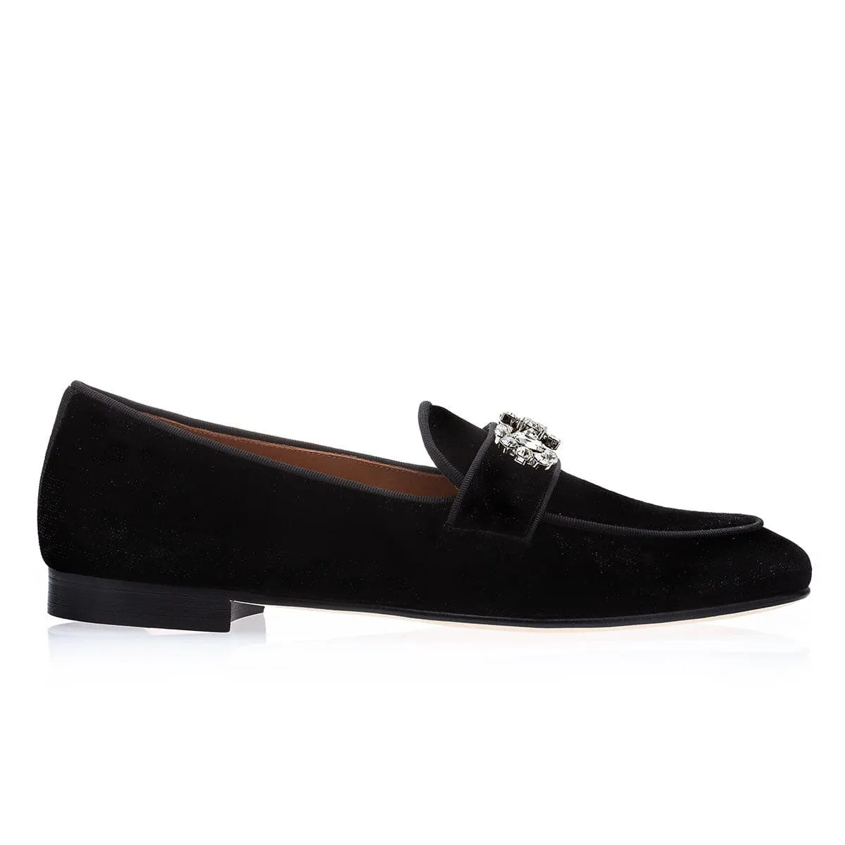 SUPERGLAMOUROUS Chakra Plum Men's Shoes Black Shiny Velvet Slip-On Loafers (SPGM1299)