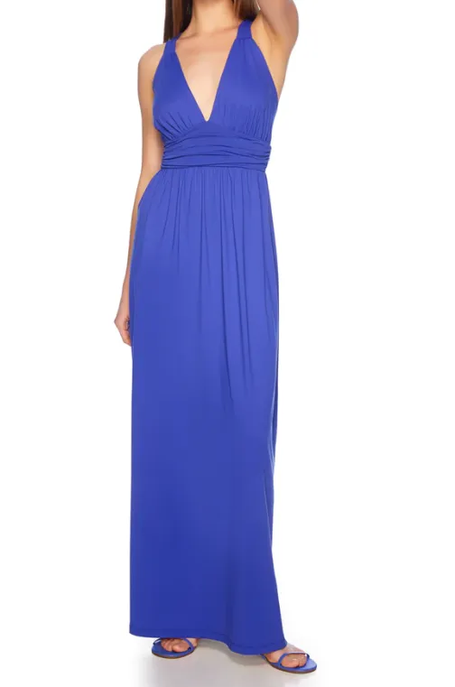Susana Monaco Cross Back Gathered Dress 42" - Plum Wine