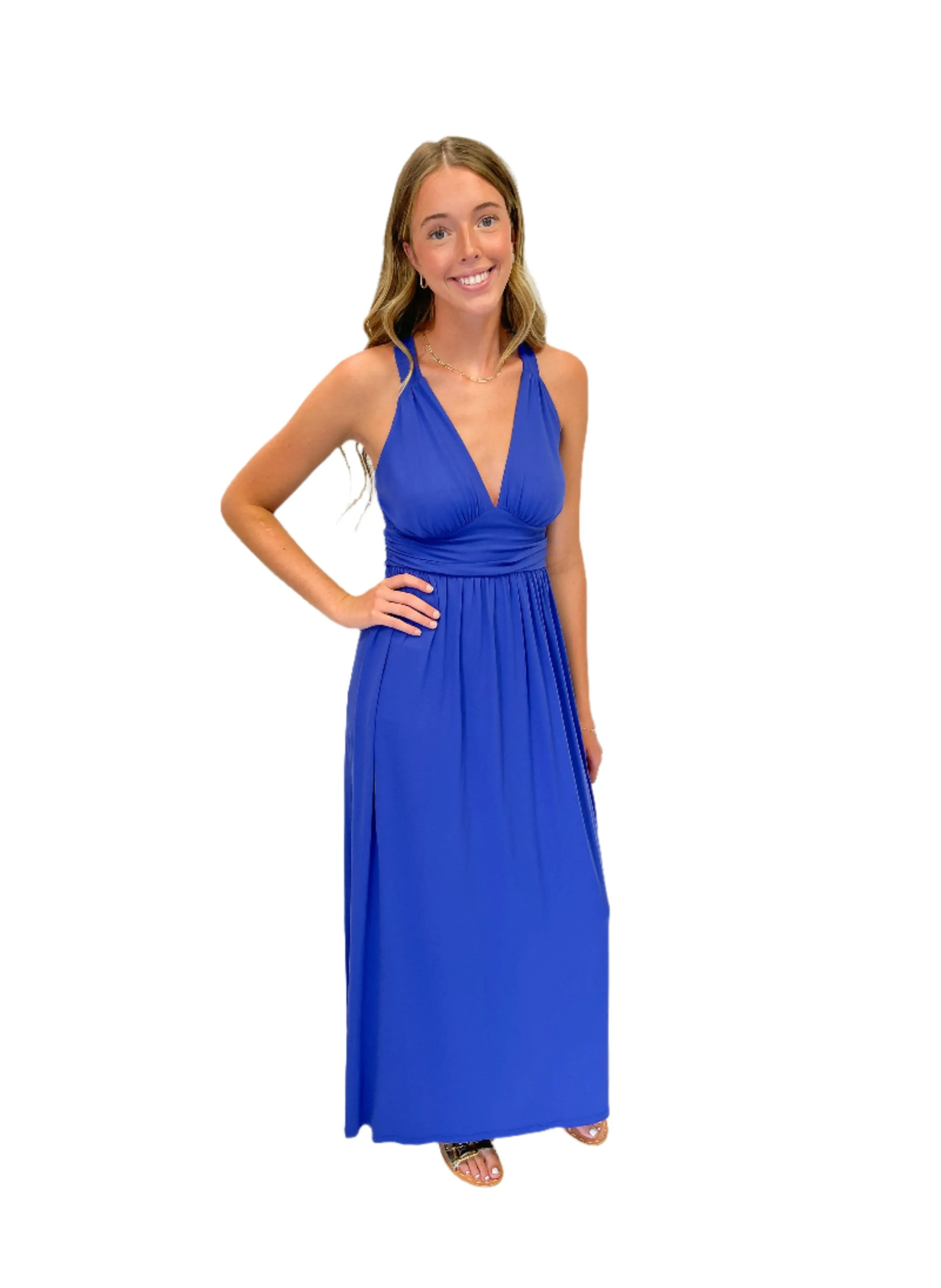 Susana Monaco Cross Back Gathered Dress 42" - Plum Wine