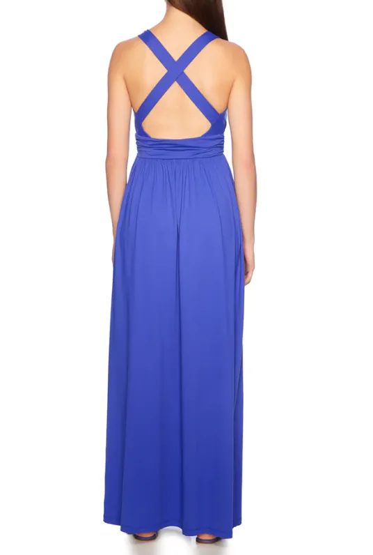Susana Monaco Cross Back Gathered Dress 42" - Plum Wine