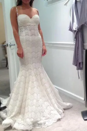 Sweetheart Lace Court Train Wedding Dress With Spaghetti Straps TN0053