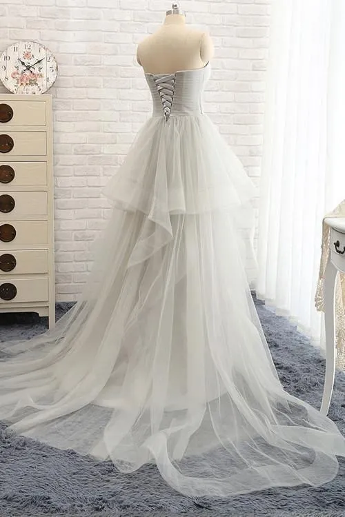 Sweetheart Long Tulle Gray Wedding Dresses with Beading PG 208