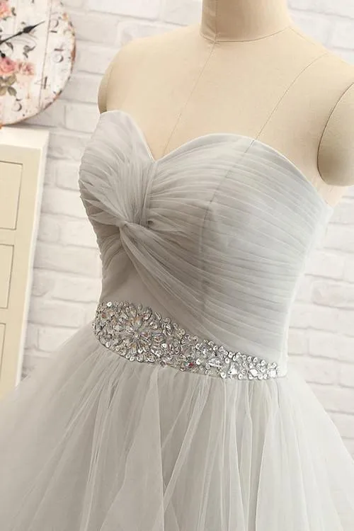 Sweetheart Long Tulle Gray Wedding Dresses with Beading PG 208