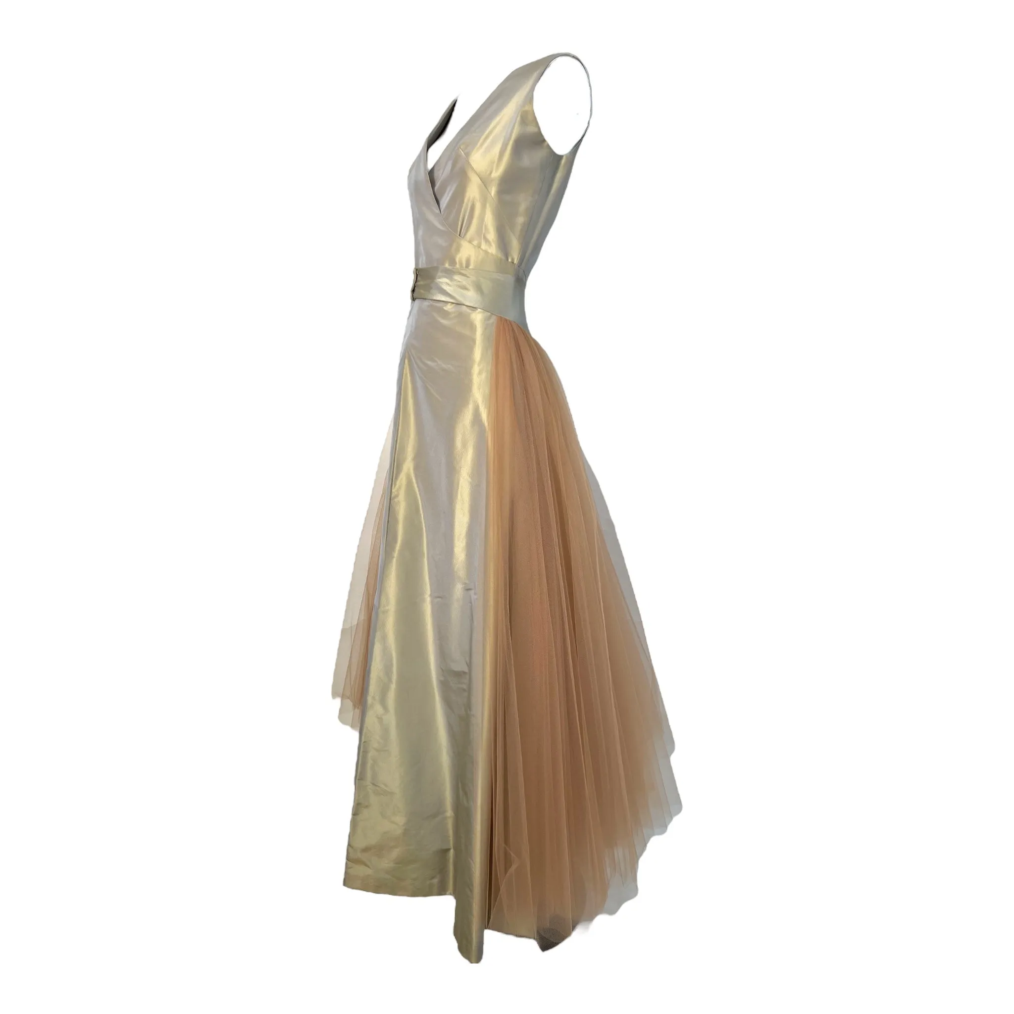 Sybilla Noche 1990's Gold Taffeta   Pink Tulle Two Piece Gown