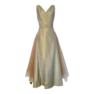 Sybilla Noche 1990's Gold Taffeta   Pink Tulle Two Piece Gown