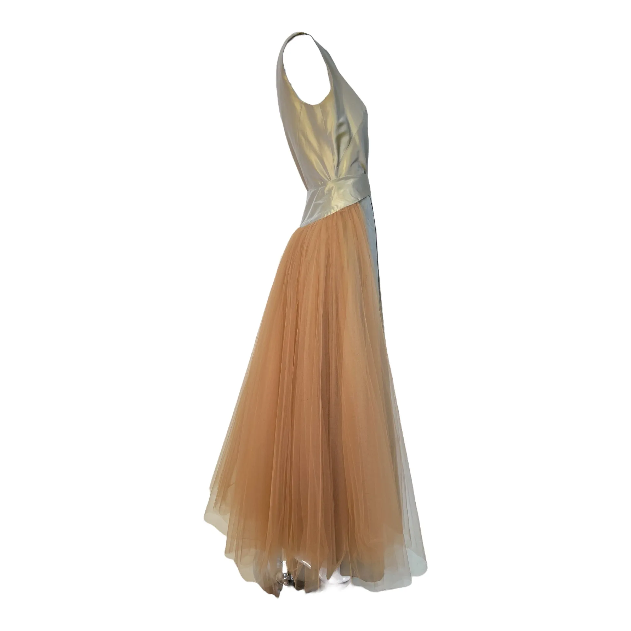 Sybilla Noche 1990's Gold Taffeta   Pink Tulle Two Piece Gown