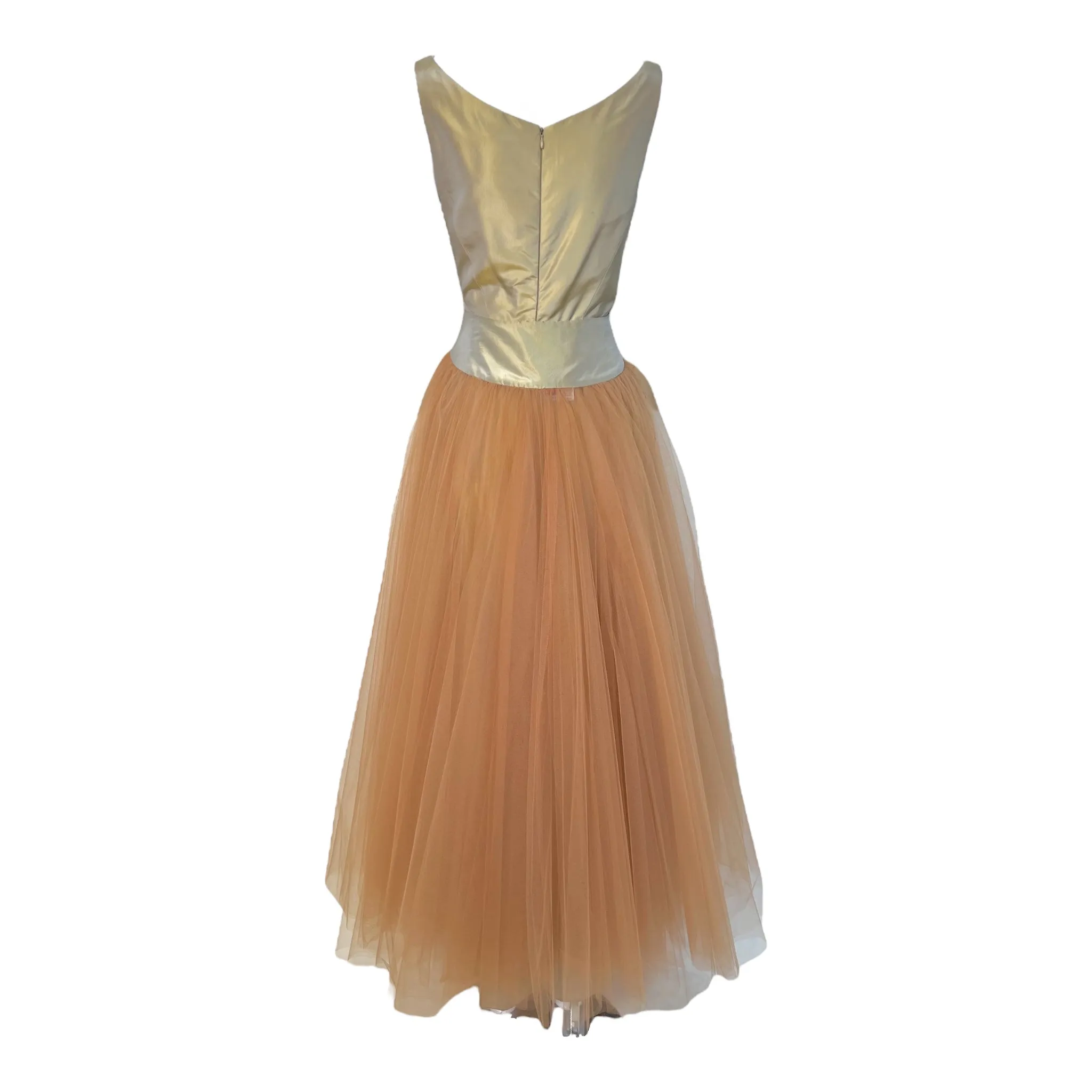 Sybilla Noche 1990's Gold Taffeta   Pink Tulle Two Piece Gown