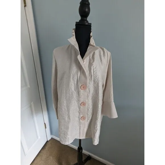 Talk of the Walk Jacket Women's sz XL Bell Sleeve Pearl Whip Frill Collar Glam