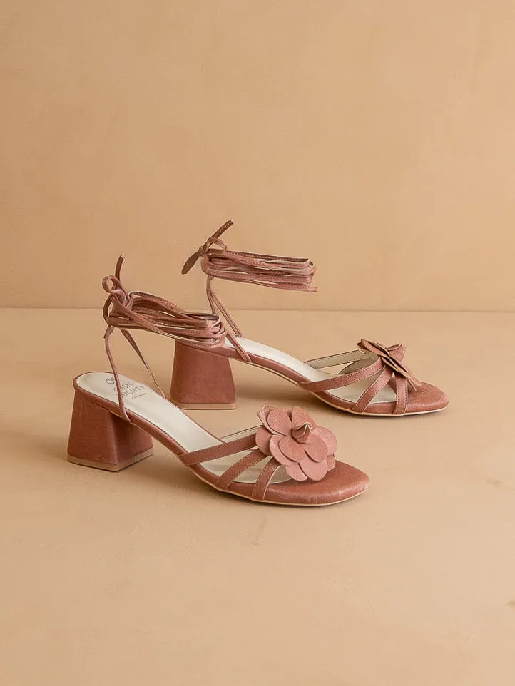 The Roseville | Rose Strappy Lace-Up Rose Heel