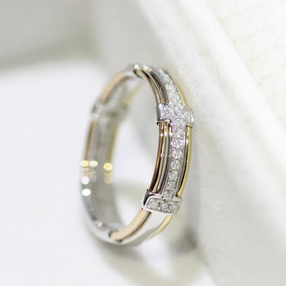 Three Tone Gold Diamond Couple Matching Wedding Rings