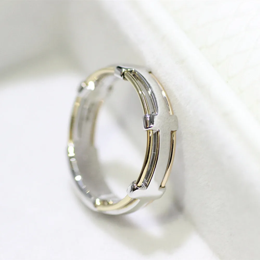 Three Tone Gold Diamond Couple Matching Wedding Rings