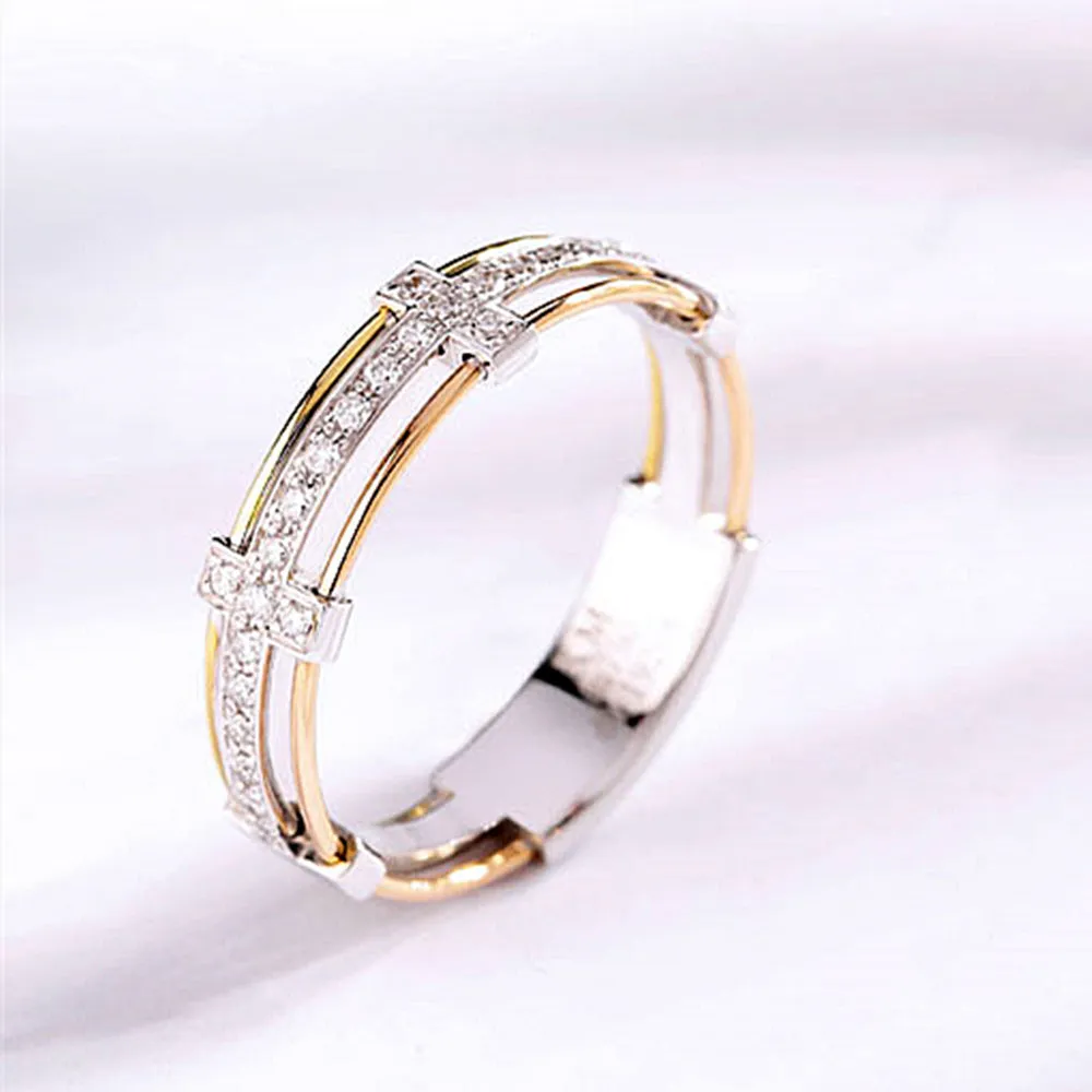 Three Tone Gold Diamond Couple Matching Wedding Rings