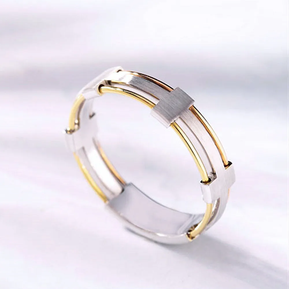 Three Tone Gold Diamond Couple Matching Wedding Rings