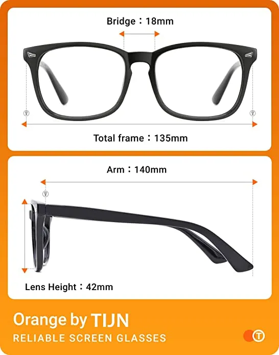 TIJN Blue Light Blocking Glasses for Women Men Clear Frame Square Nerd Eyeglasses Anti Blue Ray Computer Screen Glasses