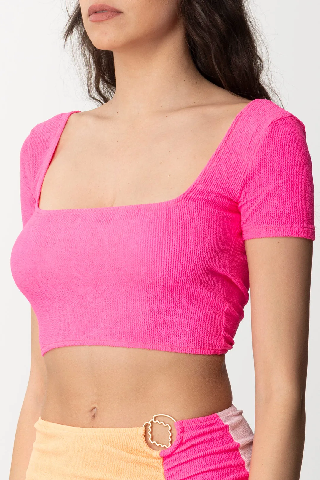 Top Color Block In Lycra Goffrata