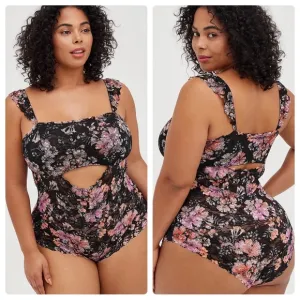 Torrid Lace Front Cutout Bodysuit Floral Sheer Sexy Lingerie Plus Size 5X