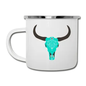Turquoise Boho Cow Skull Camper Mug Enamel