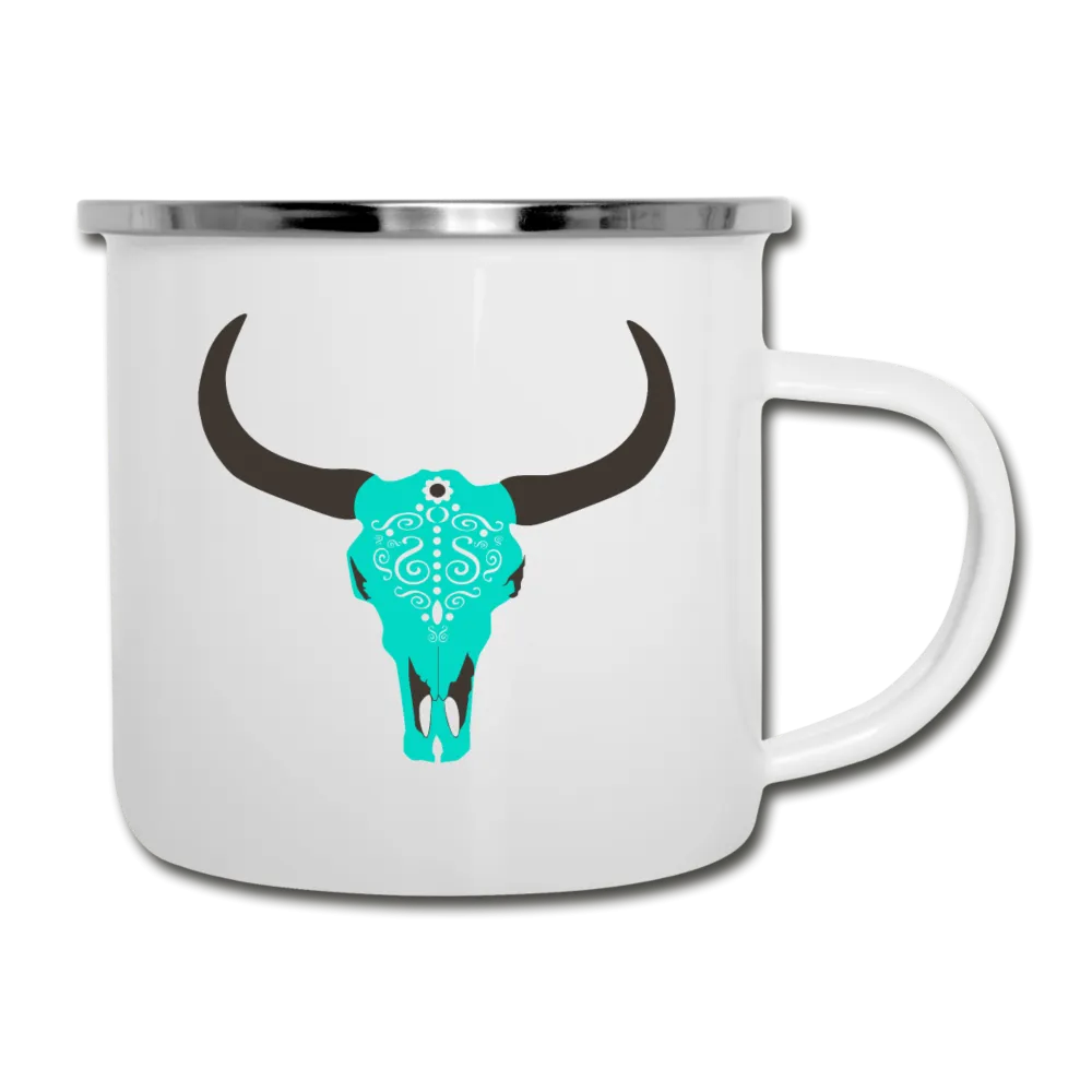 Turquoise Boho Cow Skull Camper Mug Enamel