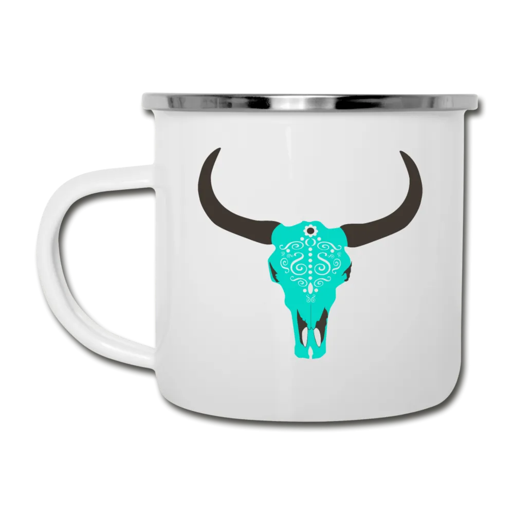Turquoise Boho Cow Skull Camper Mug Enamel