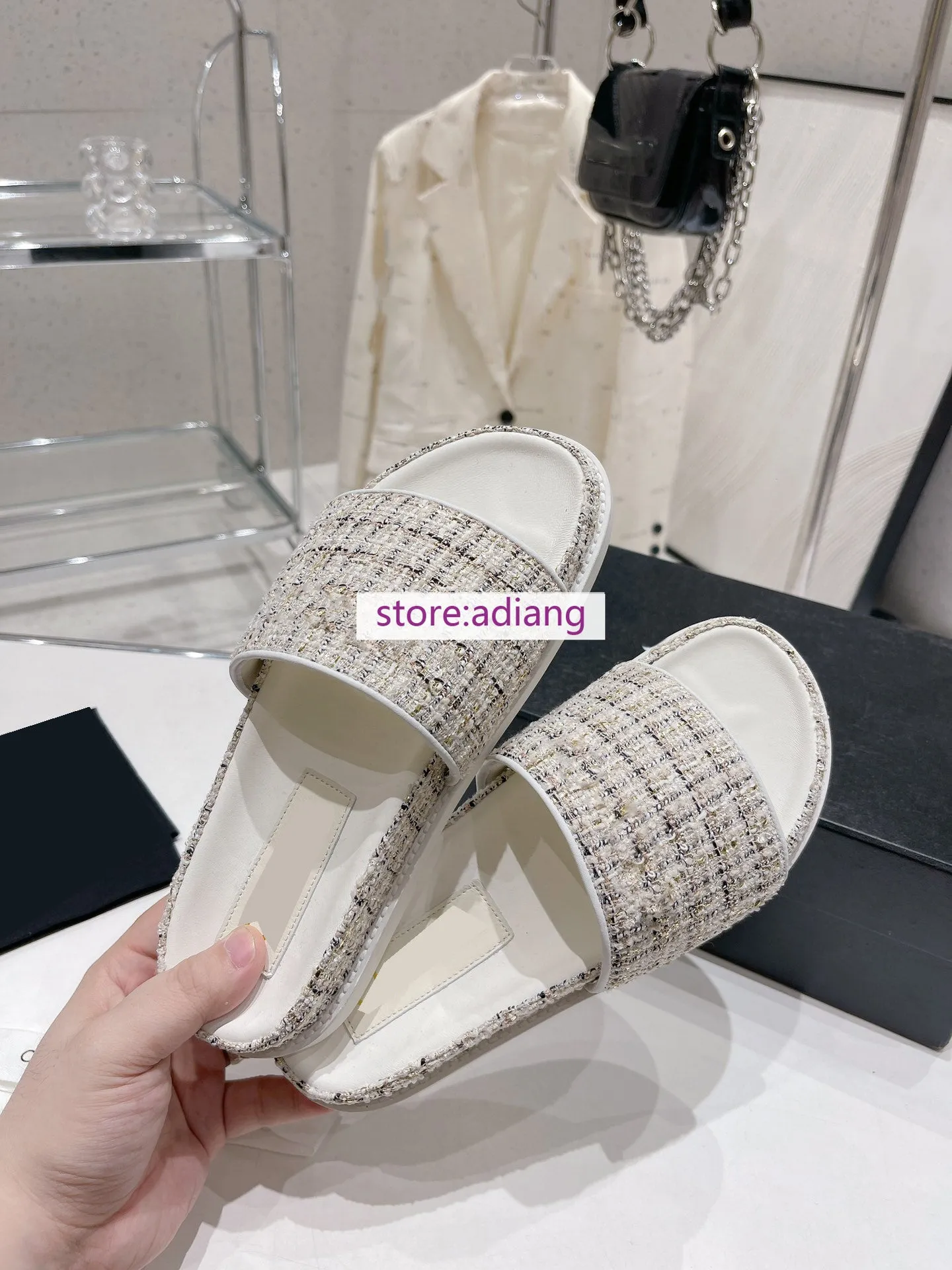 tweed flats slippers casual comfort fashion shoes women 2023 35-40 high quality