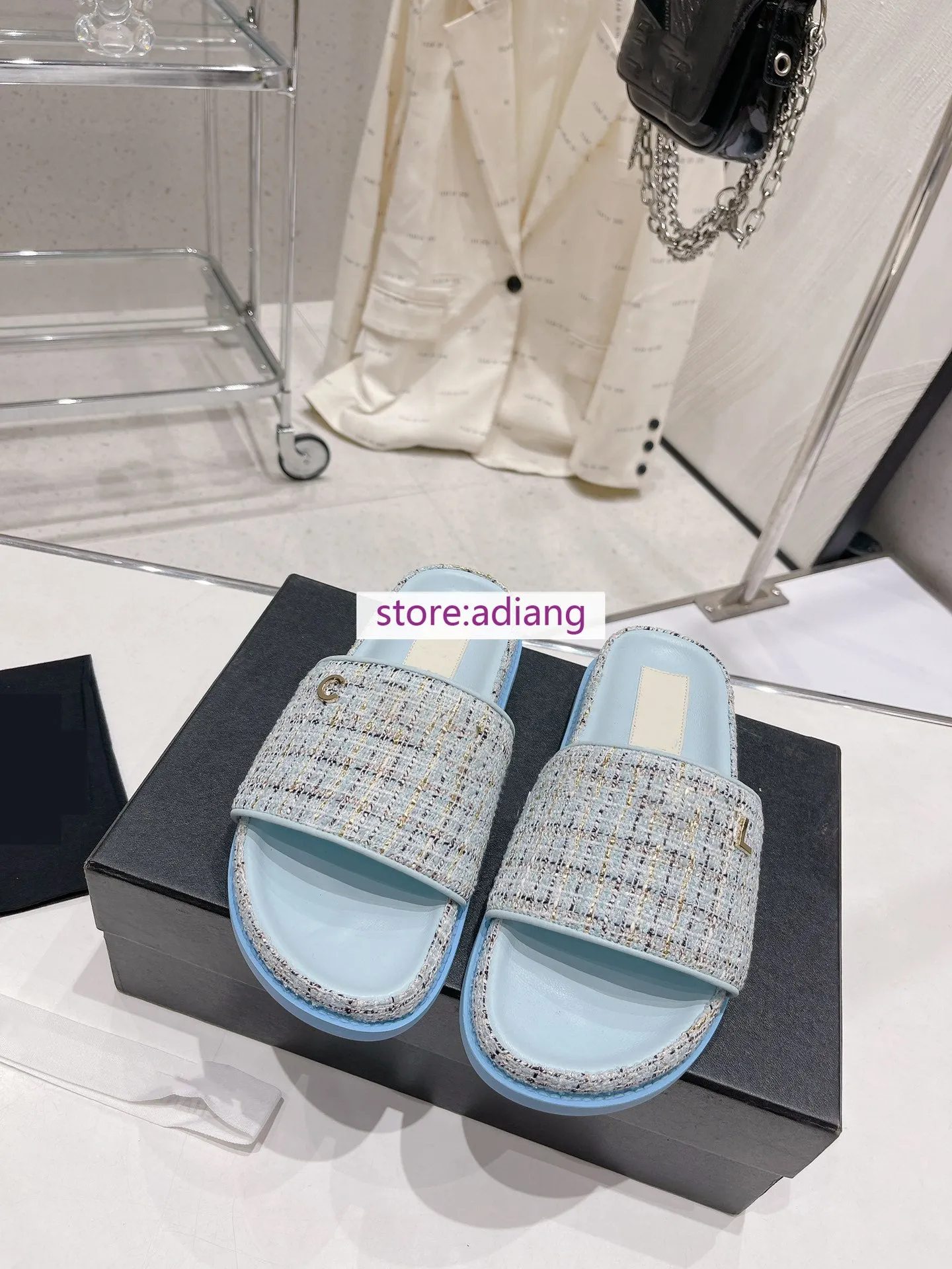 tweed flats slippers casual comfort fashion shoes women 2023 35-40 high quality