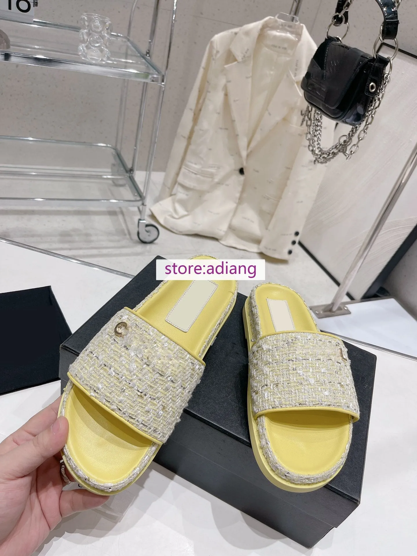 tweed flats slippers casual comfort fashion shoes women 2023 35-40 high quality