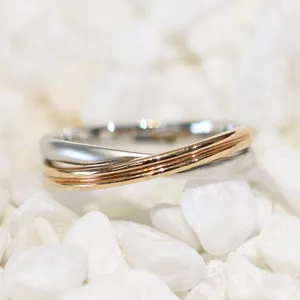 Two Tone Gold Crossover Diamond Couple Wedding Rings
