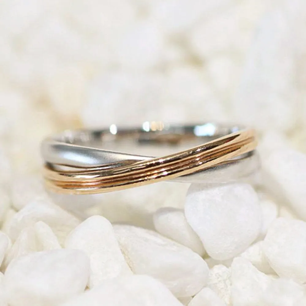 Two Tone Gold Crossover Diamond Couple Wedding Rings