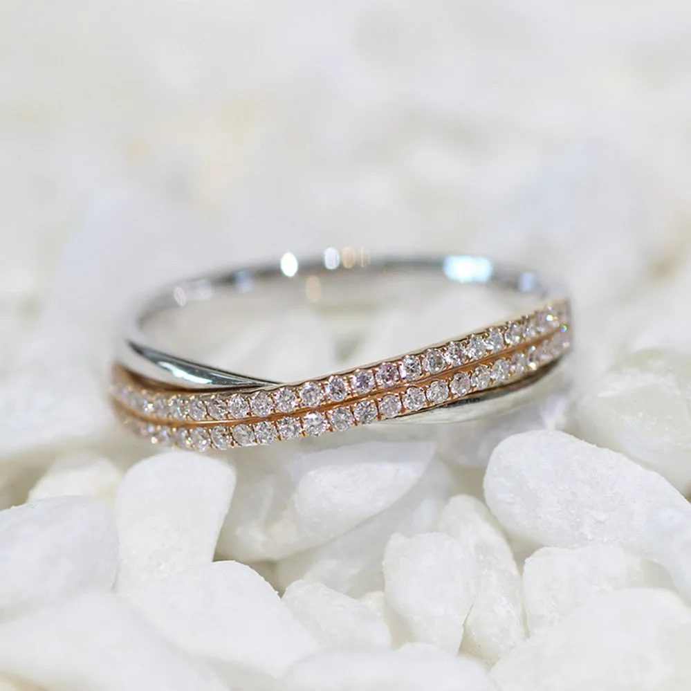 Two Tone Gold Crossover Diamond Couple Wedding Rings