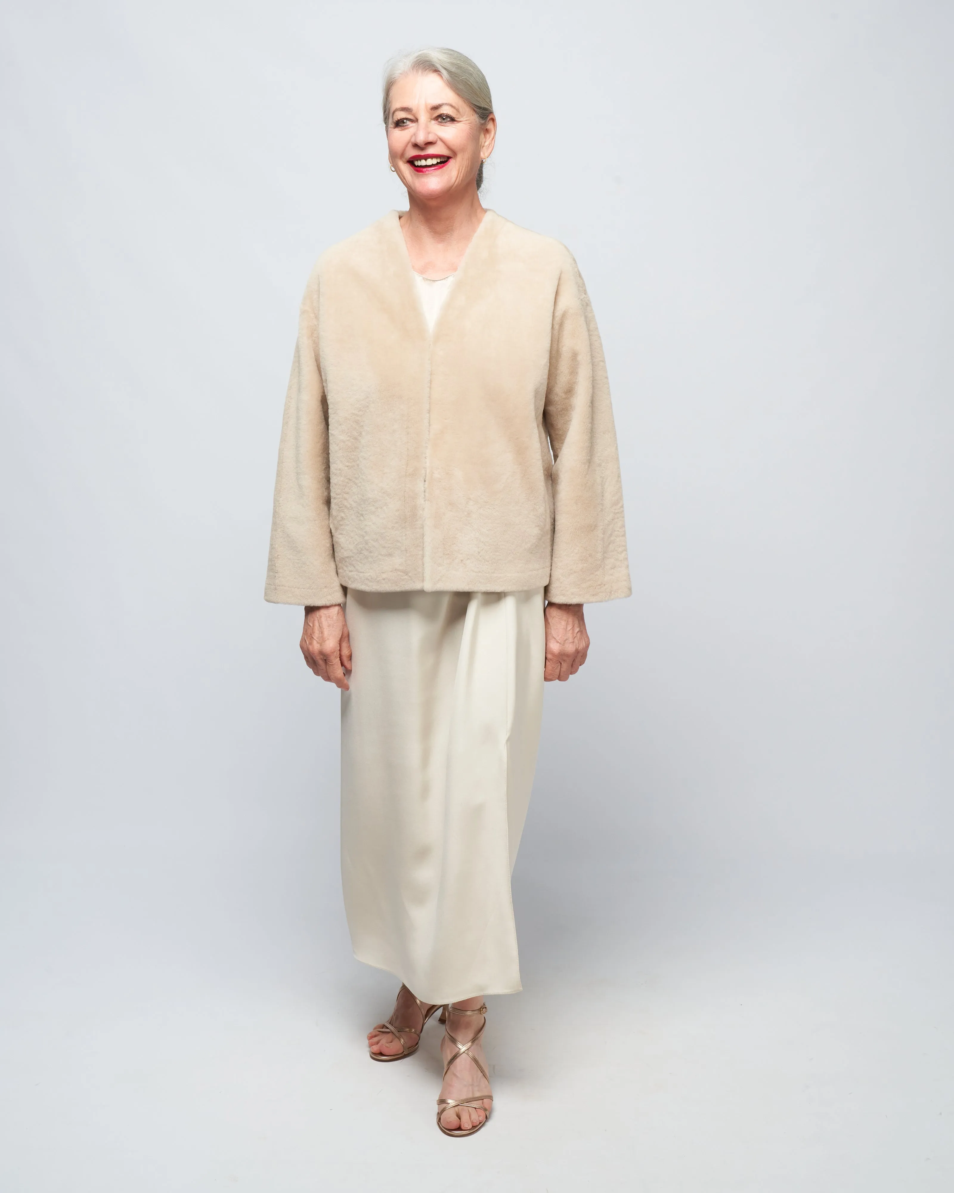 v neck shearling cardigan