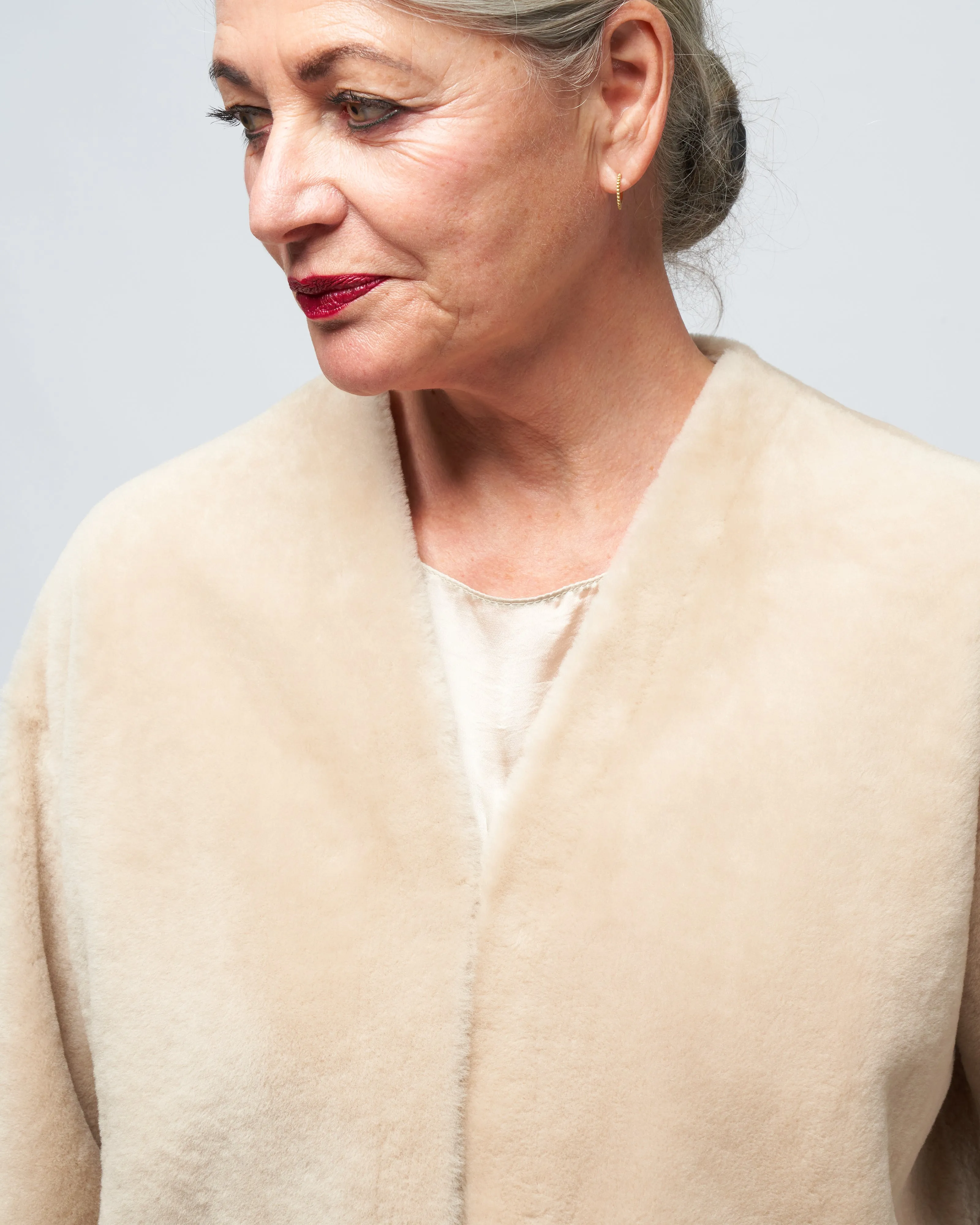 v neck shearling cardigan