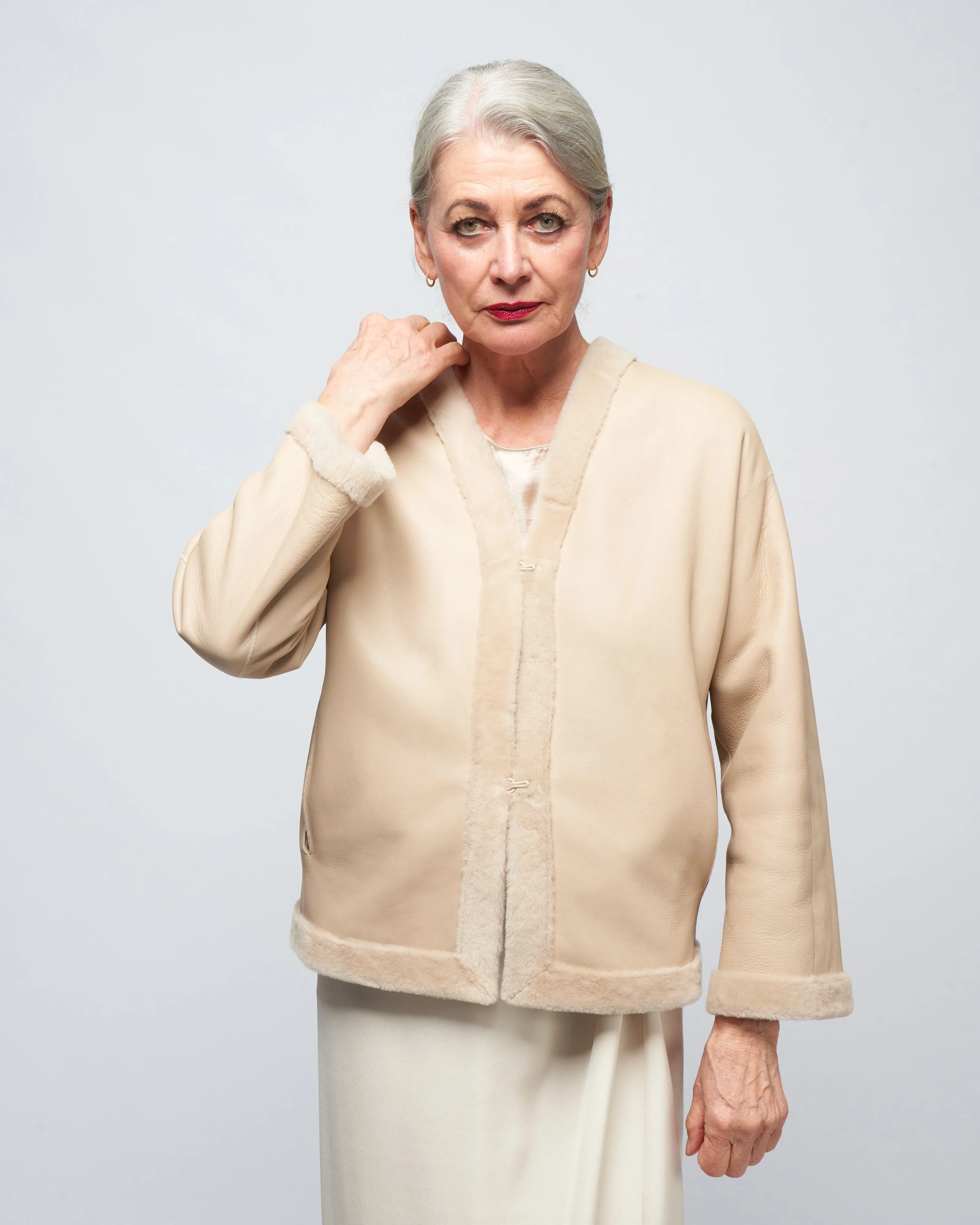 v neck shearling cardigan