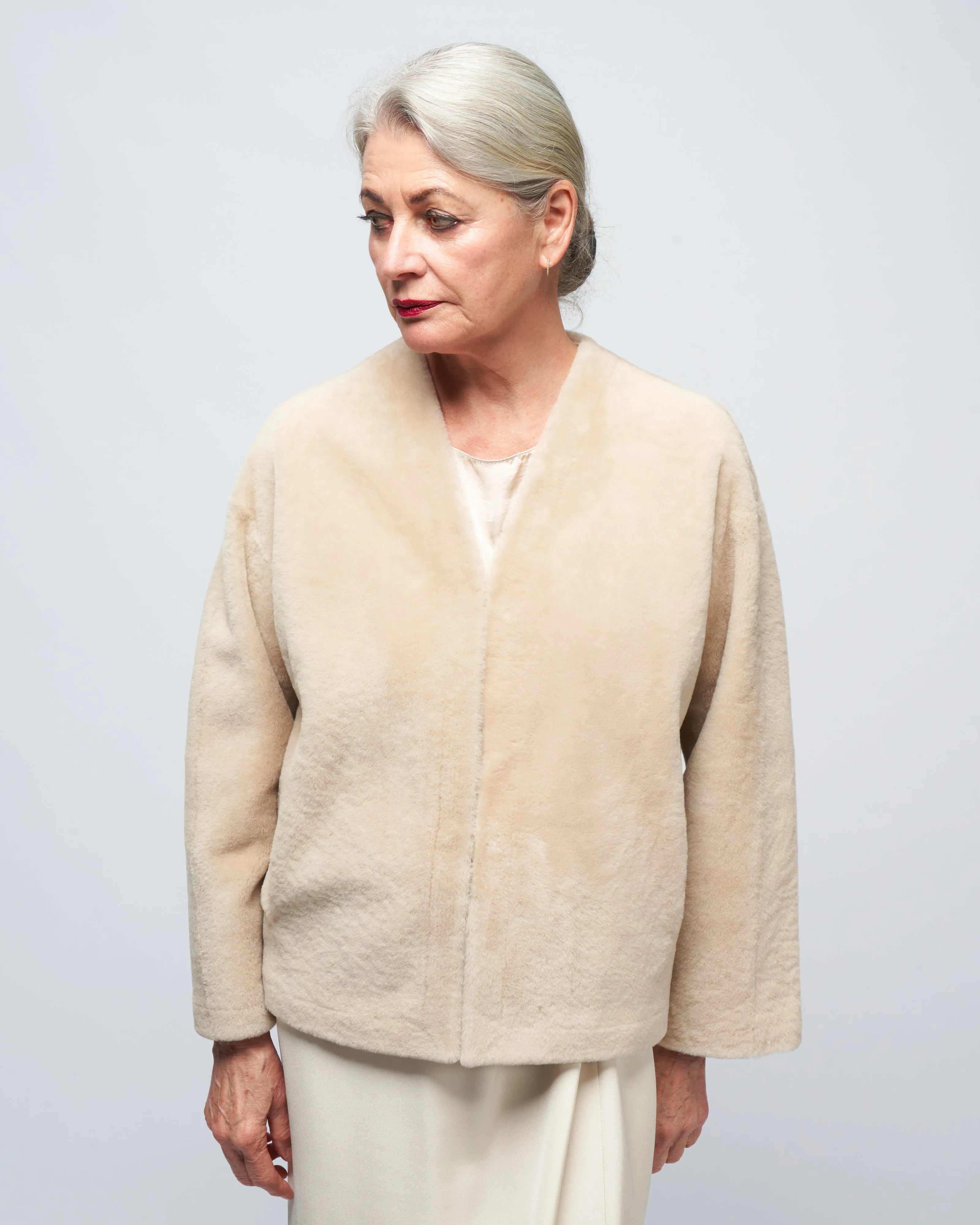 v neck shearling cardigan