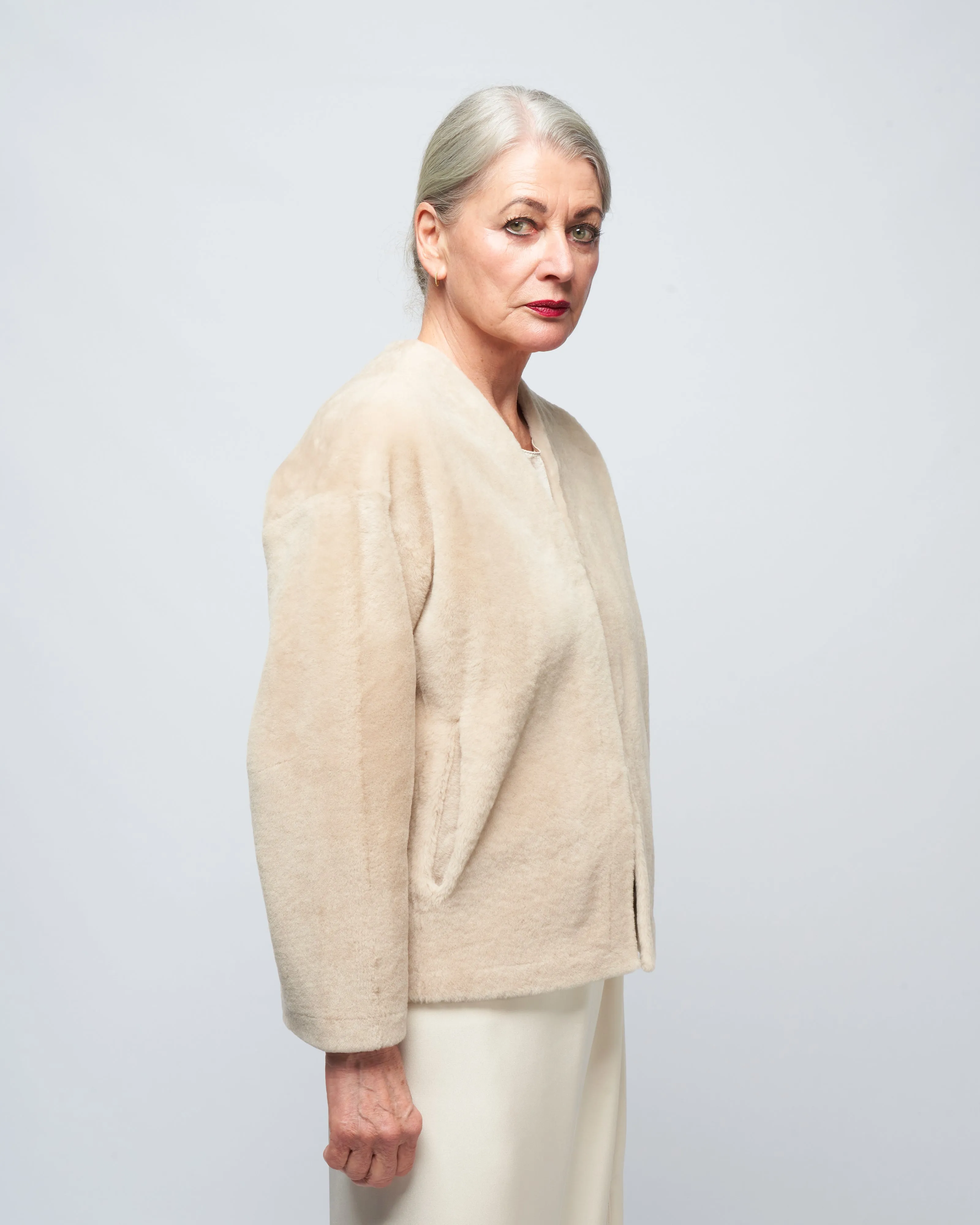 v neck shearling cardigan