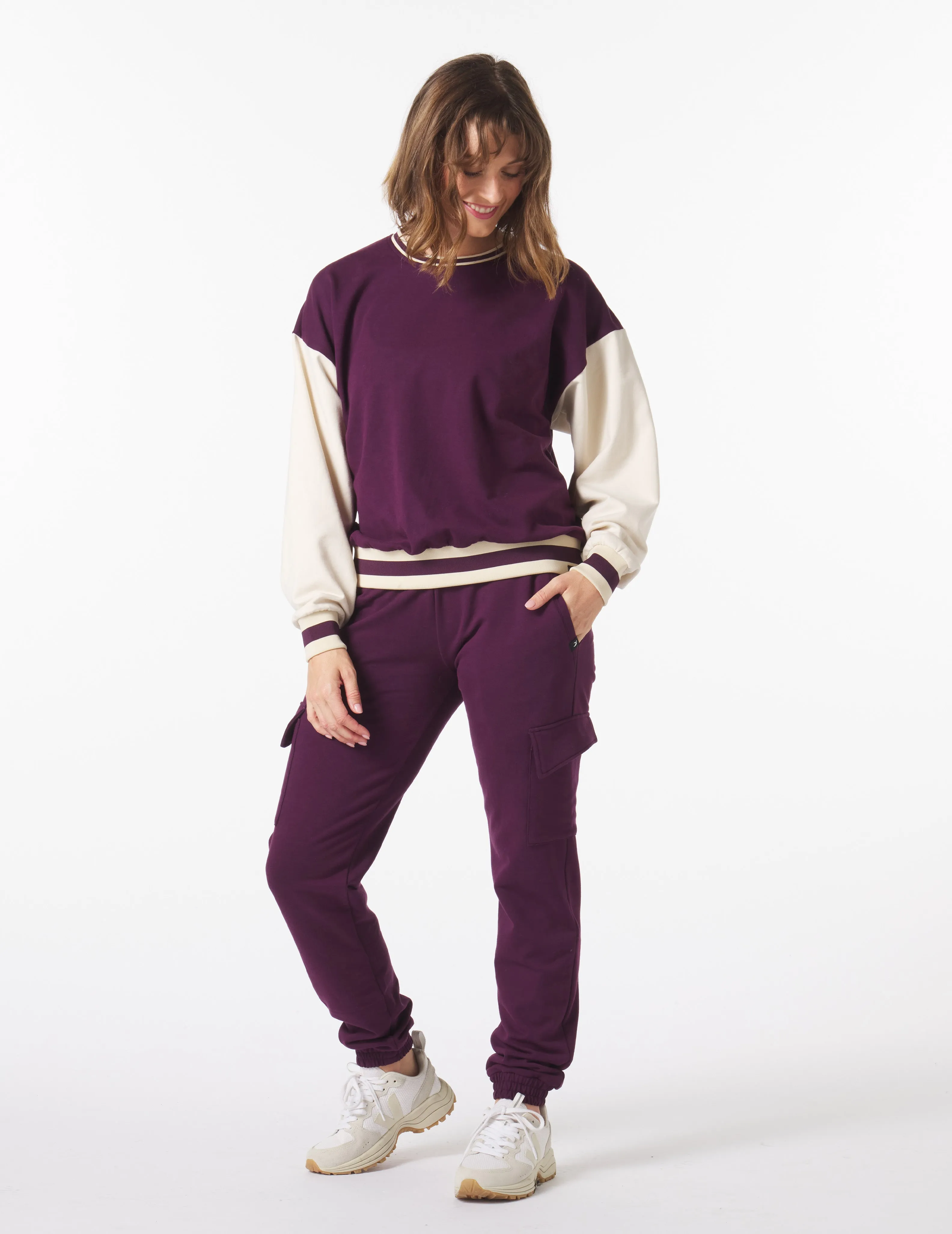 Varsity Jogger: Mulberry/Oatmilk