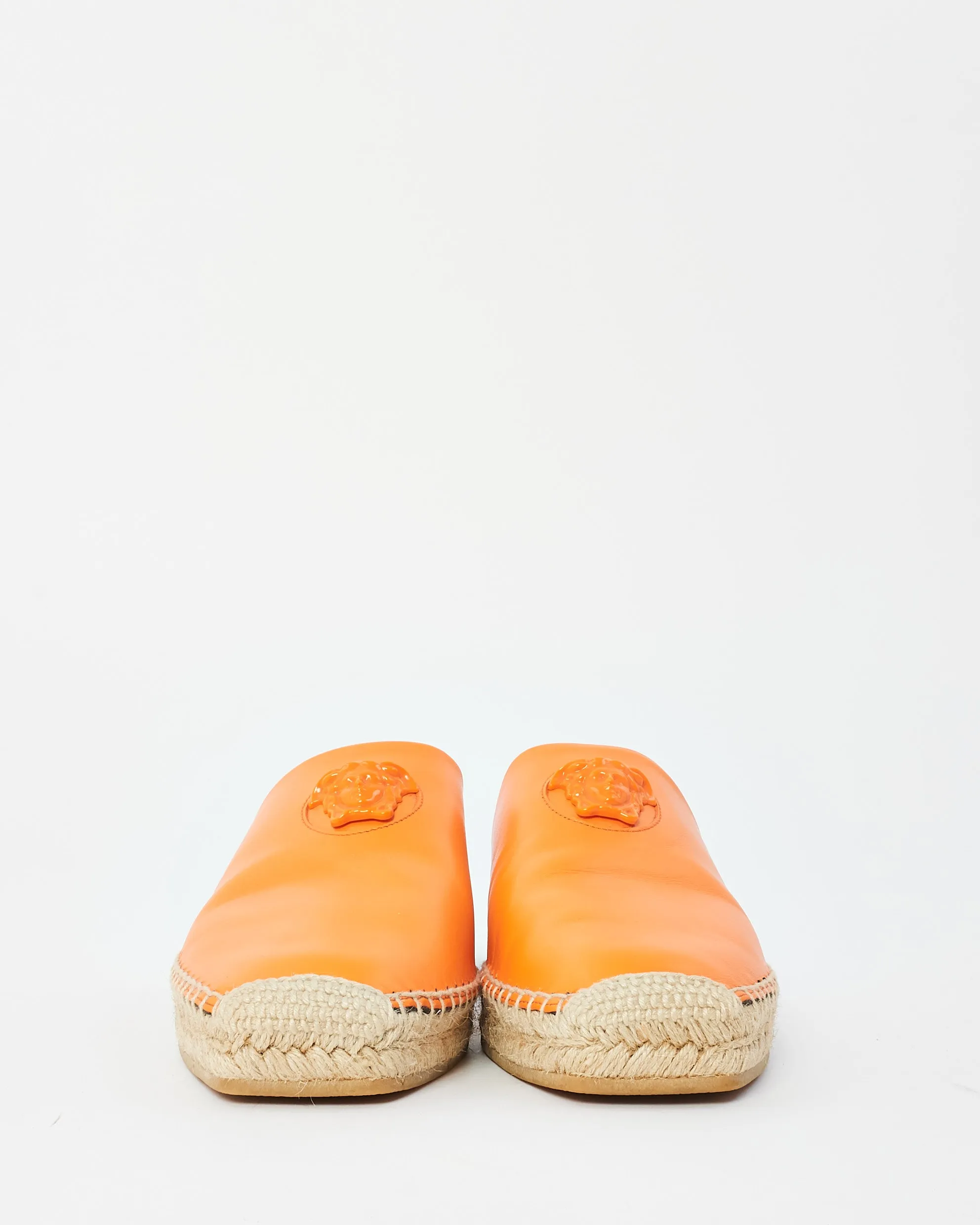 Versace Orange Leather Medusa Mule Espadrilles - 37