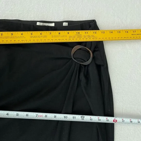 Vince Black Faux Wrap Midi Skirt With Ring Side Knot Design Women Small