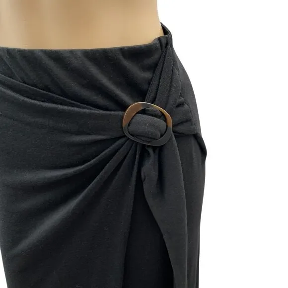 Vince Black Faux Wrap Midi Skirt With Ring Side Knot Design Women Small