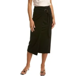 Vince Black Faux Wrap Midi Skirt With Ring Side Knot Design Women Small