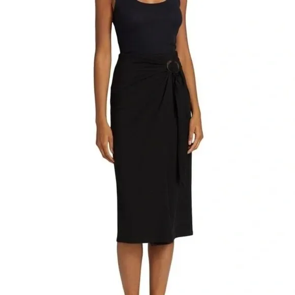 Vince Black Faux Wrap Midi Skirt With Ring Side Knot Design Women Small