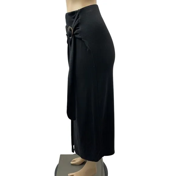 Vince Black Faux Wrap Midi Skirt With Ring Side Knot Design Women Small