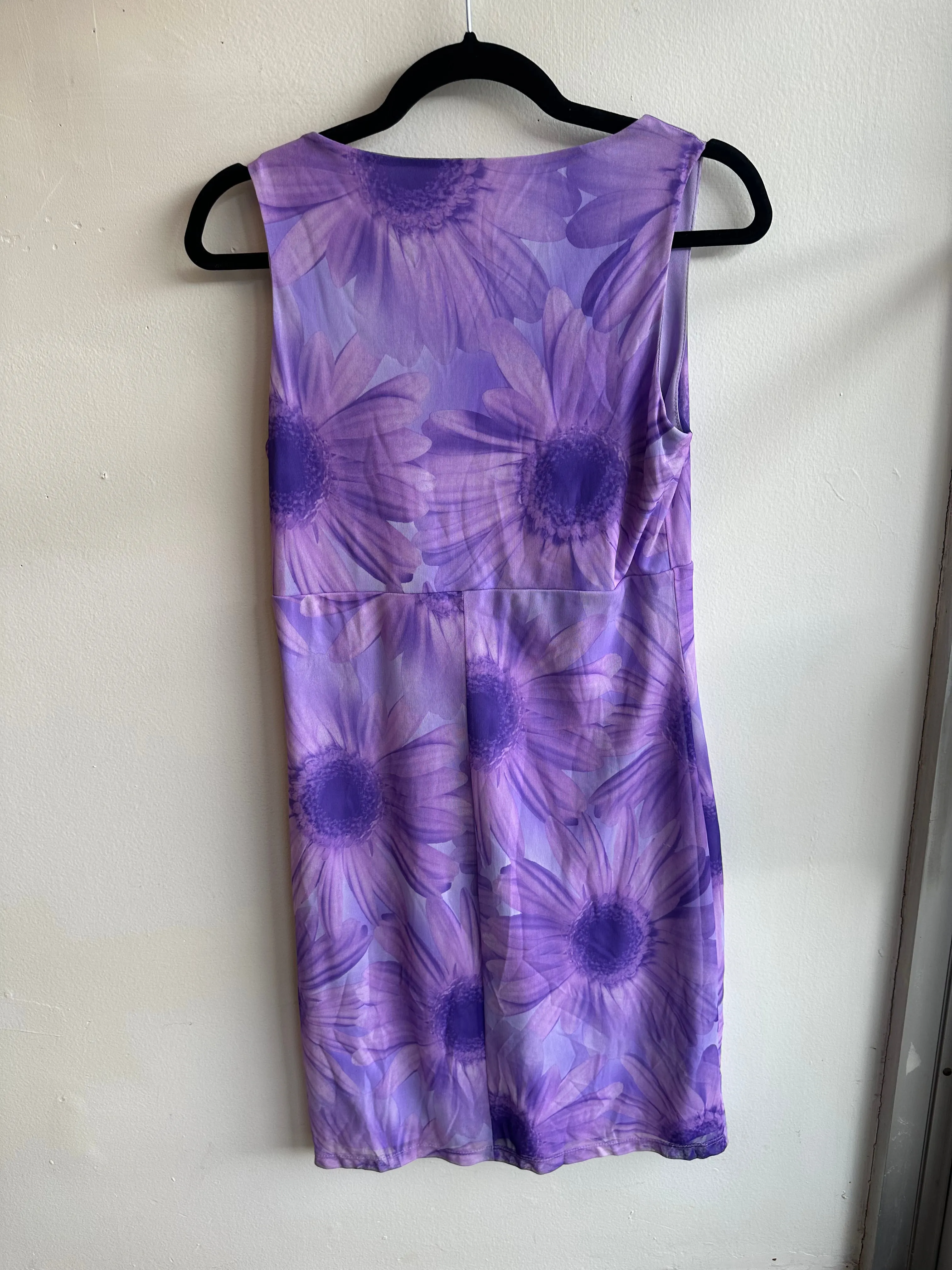 Vintage 90s Purple Floral Daisy Sleeveless Dress