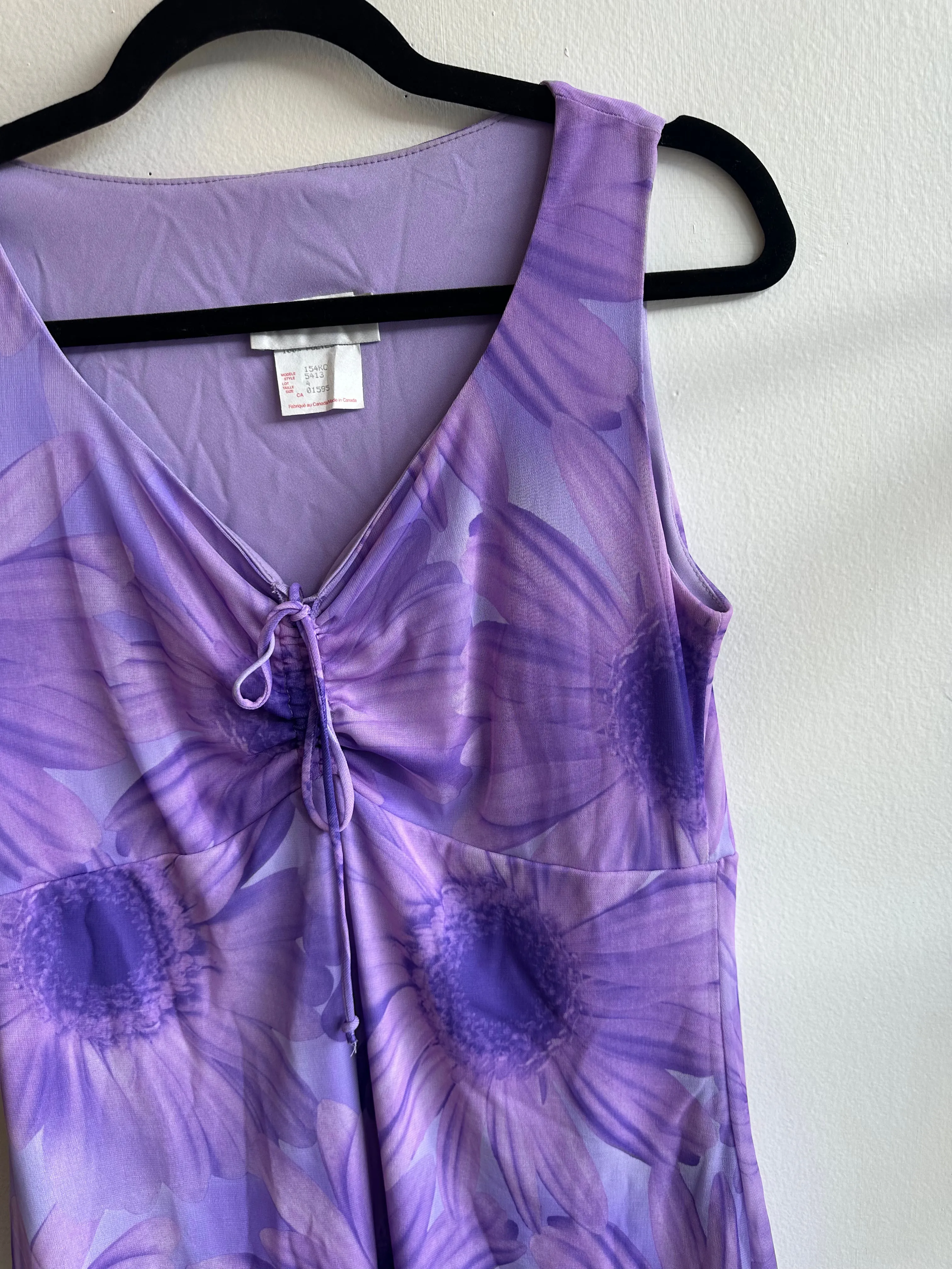 Vintage 90s Purple Floral Daisy Sleeveless Dress