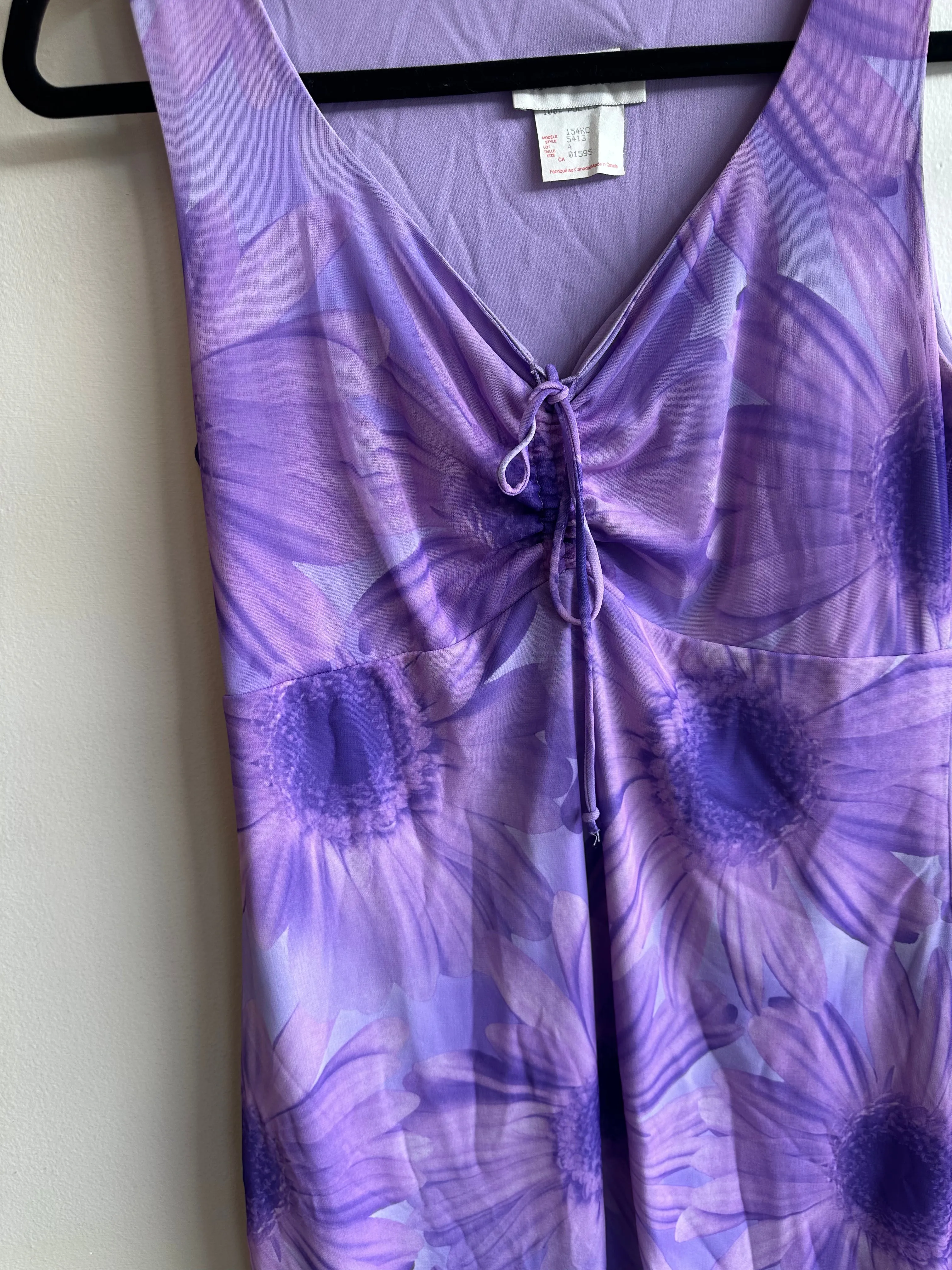 Vintage 90s Purple Floral Daisy Sleeveless Dress