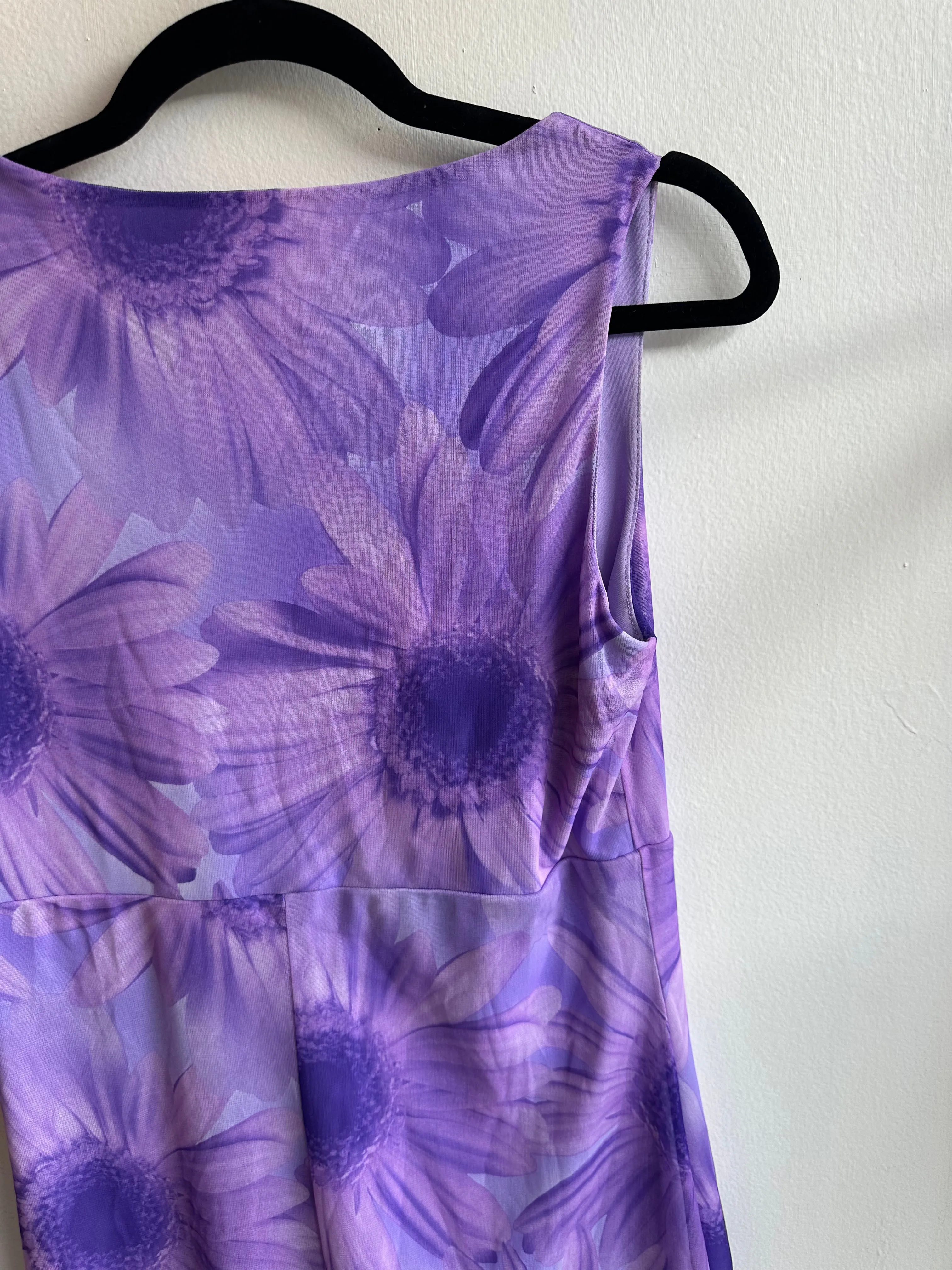Vintage 90s Purple Floral Daisy Sleeveless Dress
